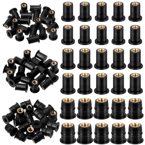 Swpeet 20Pcs M4 Kit de tuercas de pozo de caucho negro, carenado sujetadores universales de la motocicleta y las tuercas de latón de expansión de neopreno para canoa barco kayak