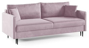 LIKMA 3 Sitzer Sofa Mara 209 cm mit Schlaffunktion und Bettzeugbehälter, Velvet Schlafsofa mit Bettkasten, Moderne Couch, Sofagarnituren, Bettsofa Farbe: Helles Lila, Stoff: Velours Riviera 62