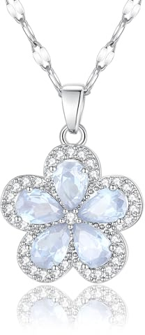 Myrnaist Blumen Halskette Damen – Weiß Kristall Flower Necklace mit CZ – Zierliche Edelstahl Halskette mit Blumen Anhänger – Verstellbare Kette Geschenk für Freundin, Mutter, Ehefrau