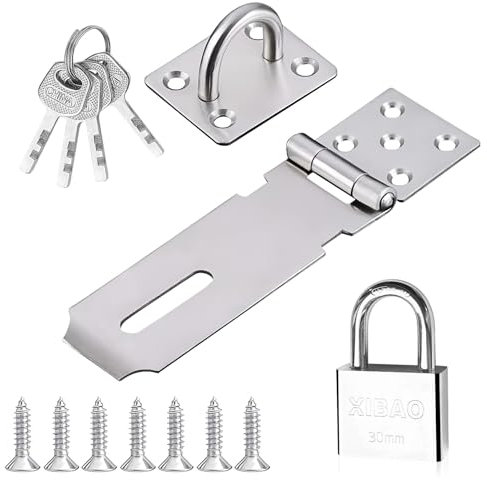 Loquet Porte avec Cadenas Clé,Agrafe Cadenas en Acier Inox,Cadenas Livré avec 8 Clés,4 Pièces Moraillon Cadenas à Angle Droit pour Verrouillage de Porte