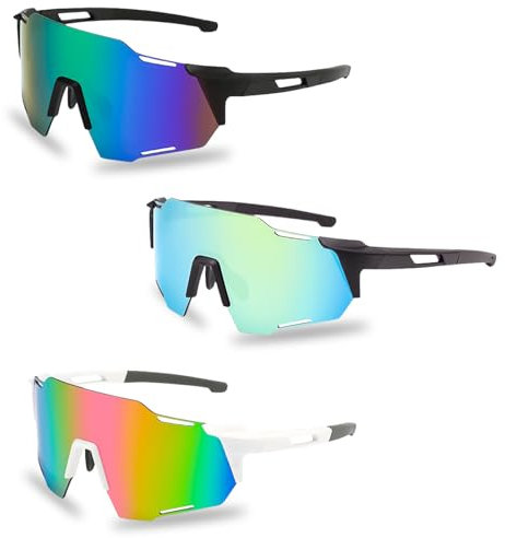 Sonnenbrille Fahrradbrille: 3 Stück Polarisierte Sonnenbrille Sportbrille für Damen und Herre UV400 Schutz Schutzbrille Schnelle Brille Sport Laufbrill für Outdoorsport Angeln Fahren Reisen