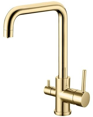 Homelody Grifo Cocina Fregadero De Agua Caliente Y Fría Grifo Doble Cuerpo De Cobre Grifo De Cocina Para Beber Directo Dorado