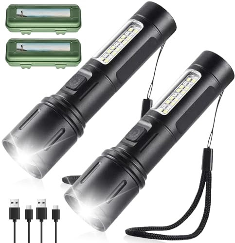GOMETY Pack de 2 linternas LED recargables, 2400 lúmenes Zoomable, 7 modos, resistente al agua, tipo C para exterior, linterna fuerte para camping