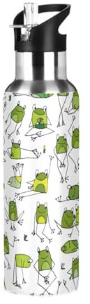 Yopersonalizes Insulated Water Bottle with Straw 1 L/32 oz Cute Green Frog Stainless Steel Sports Water Bottles Leakproof Hot Cold Metal Drink Flask for Travel Gym