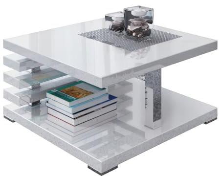 PROROOM FURNITURE - Kyoo - Kaffeetisch 60x60 Höhe 31 cm - Sofatisch Quadratisch - Coffee Table - Wohnzimmertisch Modern - Kleiner Couchtisch mit Stauraum - Weiß Hochglanz