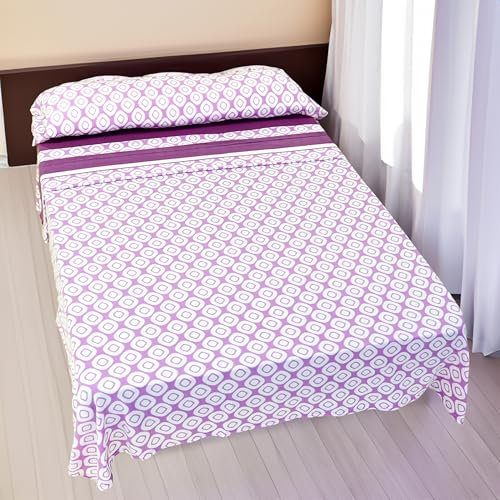 H HANSEL HOME Juego de Sábanas Termicas 3 Piezas Pirineo para Cama de 135x190cm, Sábanas Polares de Invierno Ultra Suave, Incluye Sabana Bajera + Encimera + Funda de Almohada - Cuadros Lila