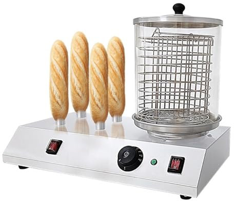 Machine à Hot-Dog Commerciale, cuiseur Vapeur électrique pour Hot-Dog avec 4 tiges de Grille-Pain, Chauffe-Plats de comptoir avec température réglable, pour Restaurant, Maison, kiosques à collations