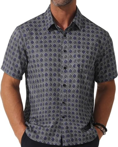 fohemr Mens Short Sleeve Printed Dress Shirt Summer Casual Wrinkle Free Button Down Pattern Shirt with Pocket