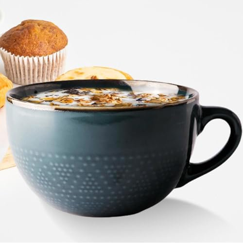 GOMETY Taza grande de 700 ml, taza de café de cerámica, tamaño XXL, taza grande para café y té, tazas de sopa con asa, cuenco de cerámica para cereales, cuenco para sopa, taza de capuchino, apta para