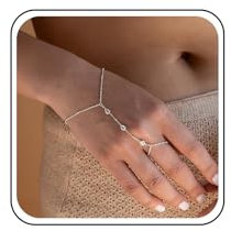 Inateannal Strass Fingerring Armband Silber Hand Kettenarmband Kristall Handgelenk Ring Kette Armband Vintage Sklavenarmband Kette Hochzeitsarmband Schmuck Für Frauen