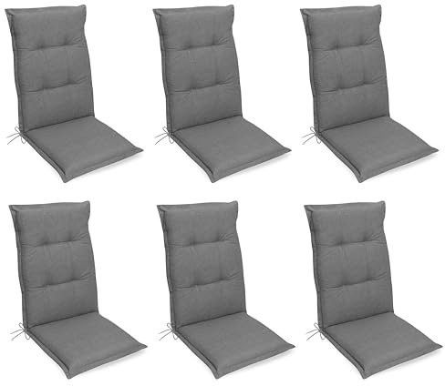 Gardissimo 6er Set Premium Hochlehner grau, Gartenstuhlauflagen 120 x 50 x 8 cm Auflagen Polsterauflagen UV-Lichtecht Stuhlauflagen Sitzauflagen