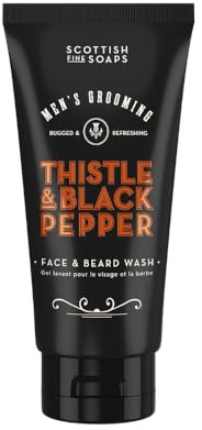 Scottish Fine Soaps Men's Grooming Thistle & Black Pepper Face & Beard Wash 150ml – Gentle Cleanser with Lactic Acid and Spicy Amber Notes