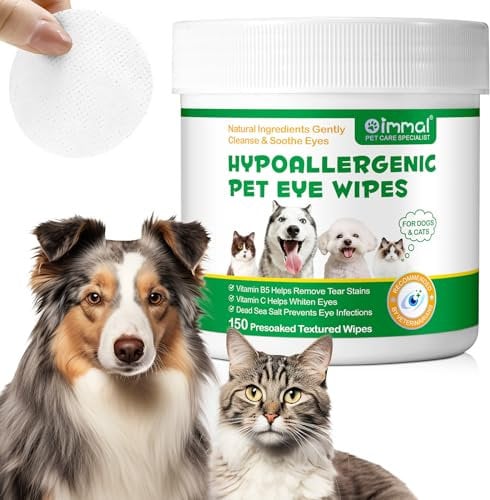 Dog & Cat Eye Wipes 150Pcs, Pet Tear Stain Remover Wipes, Sterile Soft Pet Wipes for Remove Discharge & Mucus Secretions, Pet Cleaning Grooming Deodorizing Wipes for Eyes, Wrinkle, Face