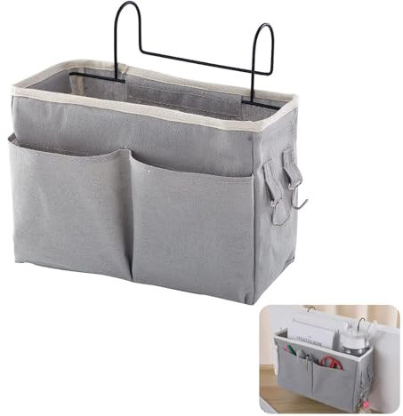 Bedside Hanging Storage, Bedside Storage Pocket with Hooks, Bedside Hanging Storage Bag for Dormitory School Bunk Bed(Grey)