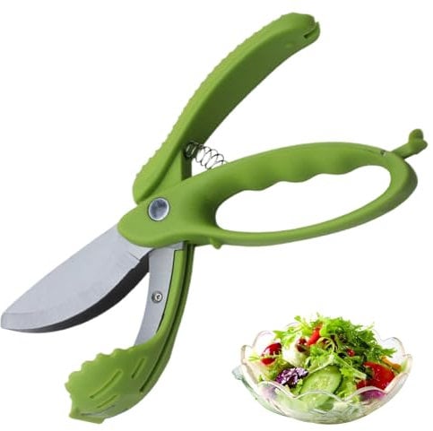 Salad Chopper Stainless Steel Blade Salad Scissors Heavy Duty Kitchen Lettuce Chopper Kitchen Vegetable Chopper for Tossing and Chopping in Salad Bowl Green.