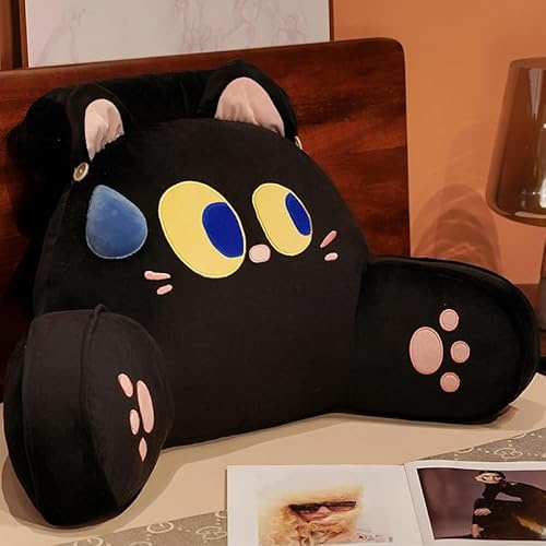 GYCS Lesekissen Samt Lesekissen Zum Sitzen Im Bett Erwachsene, Lesekissen Für Bett Und Sofa, Rückenkissen Bett, Keilkissen Sofa, Rückenlehne Kissen, Rückenstützkissen,Black cat,65x40cm
