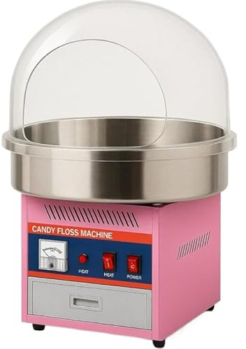 Professionelle Zuckerwattemaschine mit Schutzblase – 1,8 kg/h, Edelstahl, Behälter 50 cm, einstellbarer Thermostat, ideal für Veranstaltungen, Partys, Kirmes