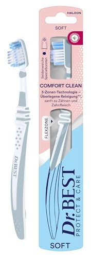 Dr.BEST Comfort Clean Zahnbürste, Soft (1 Stück) – 3-Zonen-Technologie, bestehend aus seidenweichen Spezialborsten, Borsten mit angeschrägtem Profil und Flachschnitt, für eine überlegene Reinigung*.