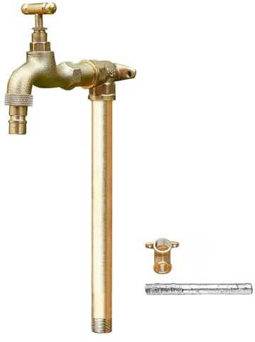 Freistehende Wassersäule Garten mit Wasserhahn Komplett aus Kupfer Gefertigte, Vertikaler Wasserhydrant mit Frostschutz für Wasserrohre im Außenbereich(Gold,40cm/15.7in)