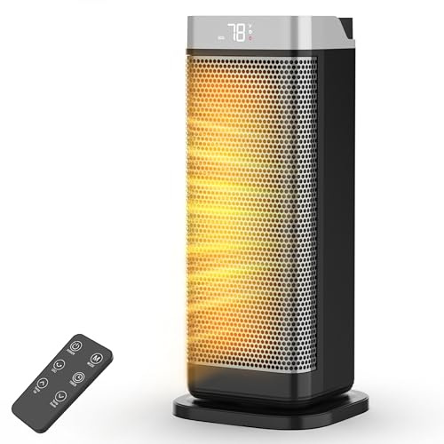 Air Pro Portable Electric Space Heater 17 - Energy Efficient PTC Ceramic Heater - 90 degree Oscillation, Remote Control, Tip Over & Overheat Protection, Built In Thermostat LED Display 1-12HR Timer