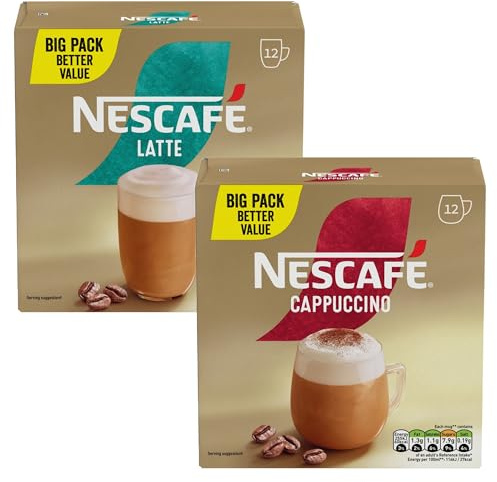 Nescafe Cappuccino 12 x 15.5 g and Latte 12 x 18 g Instant Coffee Sachets Variety Pack