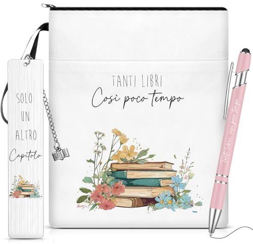 Nezyo 3 Regali per Amanti dei Libri 27,3 x 21,6 cm Custodia per Libri con Tasca Segnalibro in Acciaio Inossidabile Penna a Sfera Rosa Morandi Regali per Chi Ama Leggere Natale Capodanno Compleanno