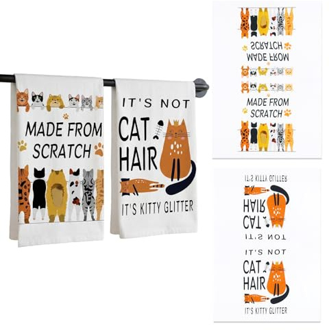 Ziyonix 2 Stück Katzen Küchentücher, 45x66cm Küchentücher Baumwolle Geschirrtücher Katze Mikrofaser Multi-Purpose Hochwertige Küche Trockentuch für Sie und Ihn
