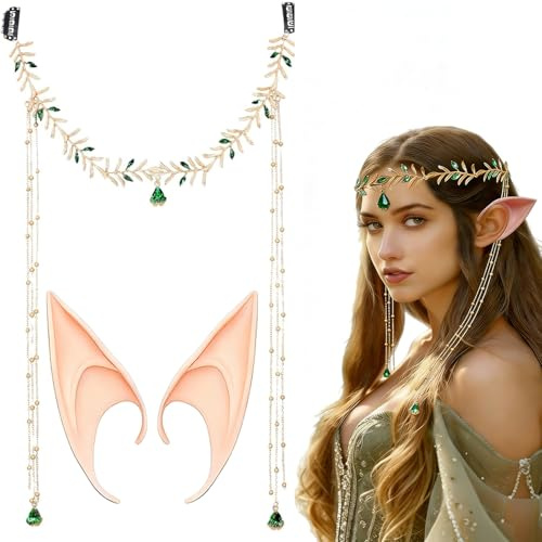 Elfen Kopfschmuck, Elfenohren, Elfen Krone Einstellbar, Kopfschmuck mit Blättern, für Cosplay, Hochzeit, Party, Renaissance, Braut, Brautjungfern, Weihnachten, Geburtstag