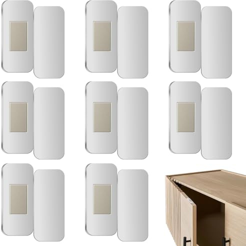 8 Pairs Magnetic Cabinet Locks, Strong Cabinet Door Magnets for Closure with Adhesive, No Drill Mounting Magnetic Door Catches for Kitchen Wardrobe Closet Drawers, Easy to Install