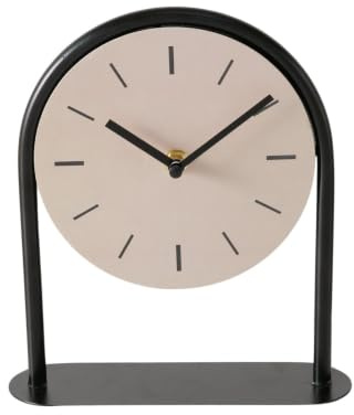 Boltze Tischuhr Diabolo H22 cm – Runde Dekouhr aus Eisen in Beige/Schwarz, analoges Ziffernblatt, modernes Design für Wohnzimmer, Büro & Regal