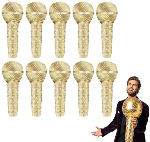 10 Inflatable Microphones,53 * 26cm Blow Up Microphone Party Props | Music Party Accessories Performance Props, Birthday Celebration Decorations, Carnival Entertainment Supplies