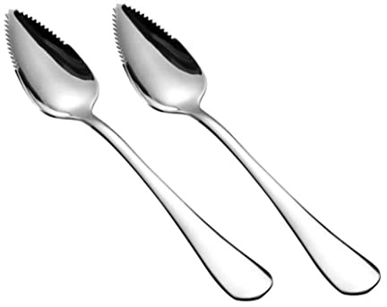 Perodlly grapefruktskedar silver rostfritt stål halv tandad frukt efterrätt skärare skedar 2 st.