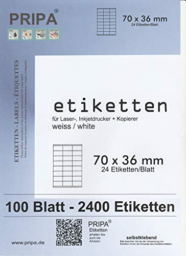 pripa Etikettenformat 70 x 36 mm 100 Blatt DIN A4 selbstklebende Etiketten