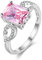 Uloveido Ziemlich Emerald Cut Lab Erstellt Rechteck Rosa Topas Geburt Stein Ring Silber Farbe Unendlichkeit Kristall Aniversary Versprechen Ringe für Frauen Größe 59 (18.8) Y3040