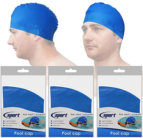 iSport pour homme Adulte Coupe stretch de natation plongée piscine Cap, Bleu Lot de 3