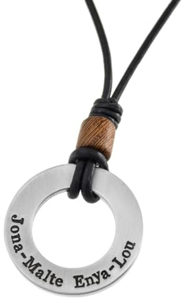 Timbalino Personalisierte Donut Kette aus Edelstahl mit Lederband – Handgefertigter Anhänger 30mm mit Wunschgravur – Matt oder Oxidiert – Individuelle Halskette für Damen & Herren