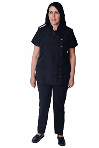 Tunique noire pour salon de beauté, spa, esthéticienne, massage, thérapeute, uniforme noir (tailles 36 à 50)