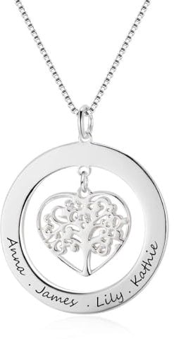 Grand Made Personalisierte Namenskette 925 Sterling Silber Lebensbaum Anhänger Baby Füße Halskette mit Gravur kette mit namen für Damen Geschenke zum Muttertag Weihnachten