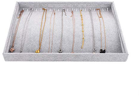 Emibele Schmucktablett, 20 Haken Ring Organizer Ohrstecker Organizer Fach Schaufenster anzeigen Velvet stapelbare Schmuck Lagerung - Grau