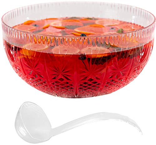 Upper Midland Products Crystal Cut Plastic Punch Bowl With Ladle 3 Gallon Large Bowls For Parties