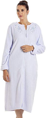 Camille Women's Super Soft Fleece Housecoat -Luxury Zip Up Bathrobe - Long Sleeved and Side Pockets for Ultimate Comfort & Warmth Blue
