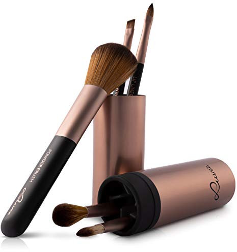 Pinselset Make-Up Luvia, Travel Set Espresso, 5 Kosmetikpinsel Inkl. Schminkpinsel Aufbewahrung, Schwaz, Vegan (Braun/Cappuccino)