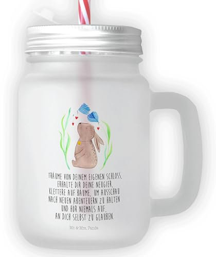 Mr. & Mrs. Panda Trinkglas Mason Jar Hase Blume - Ostergeschenke, Osterdeko, Geschenk, Retro-Glas, Strohhalm Glas, Geburt, Ostern Kinder, Osternest,