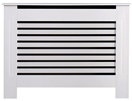 AVC Designs Kensington Radiator Cover Modern MDF Wood White Grey Horizontal Slat Living Room Bedroom Hallway Cabinet (Medium White)