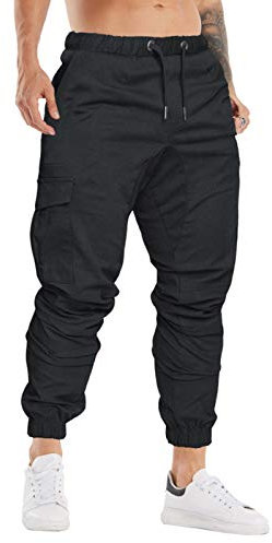 Cindeyar Herren Hosen Slim Fit Casual Jogger Sporthose Freizeithose Cargo Chino Jeans Hose (Schwarz 01,M)