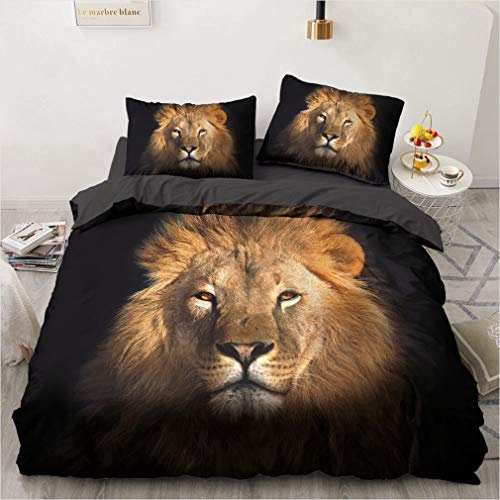 NEWAT 3D Tiger Löwe Leopard Bettbezug mit Kissenbezügen, Tier Leopardenmuster Bettbezug Bettbezug Set Einzelbett Doppelbett King Size (M, 135 x 200 cm)