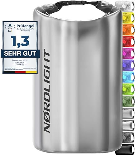 Nordlight Dry Bag 5L Wasserdichter Beutel - (Metallic) Wasserdichter Packsack Mit Roll Top Verschluss Und Schultergurt | Schwimmen, Baden, Strand, Kanu, Stand Up Paddling, Tauchen