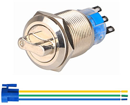 Gebildet 19mm Interruttore Girevole in Acciaio Inox con due Posizioni NO/NC 0-250V Interruttore di Selezione Rotondo con Presa a Filo