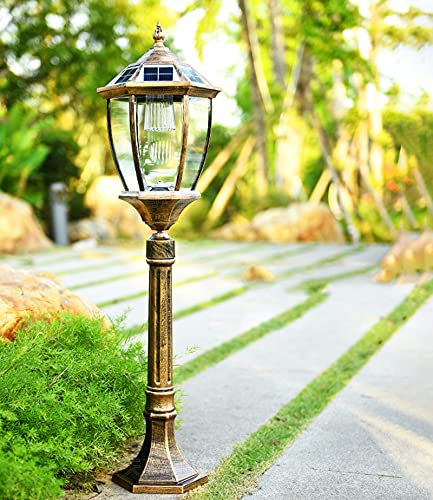 WRMING Vintage Solar Pollerleuchte Außen Garten Laterne Outdoor LED Wegeleuchten mit Fernbedienung und Dämmerungssensors IP65 Aluminium Gartenleuchte Terrassen Gehwege Standleuchte, H80cm,Bronze