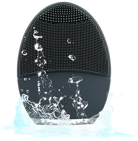 Facial Cleansing Brush and Face Massager Silicone Ultrasonic Vibrating Facial Brush, Waterproof, Rechargeable and Sonic Electric Face Cleansing Exfoliator for Anti-Aging (Gray)